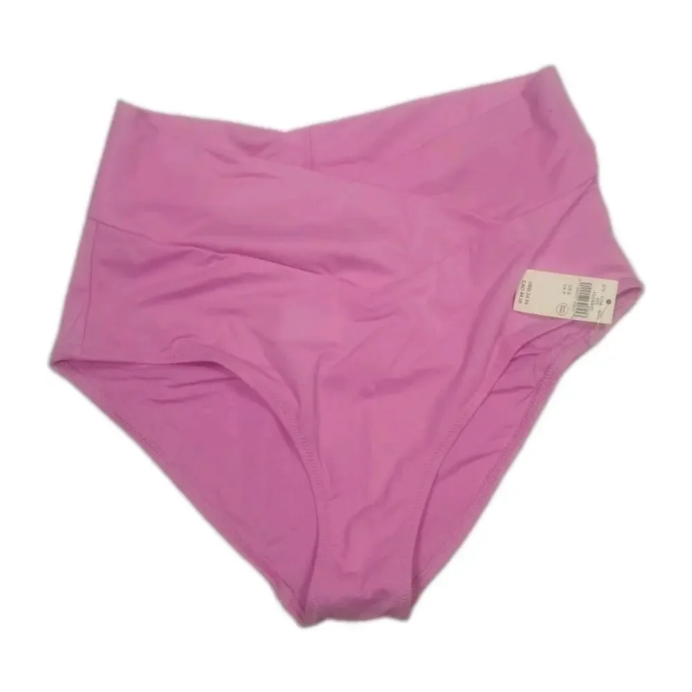 New Aerie High Waist Full Coverage Bikini Bottoms Light Pink Womens Size S Swim